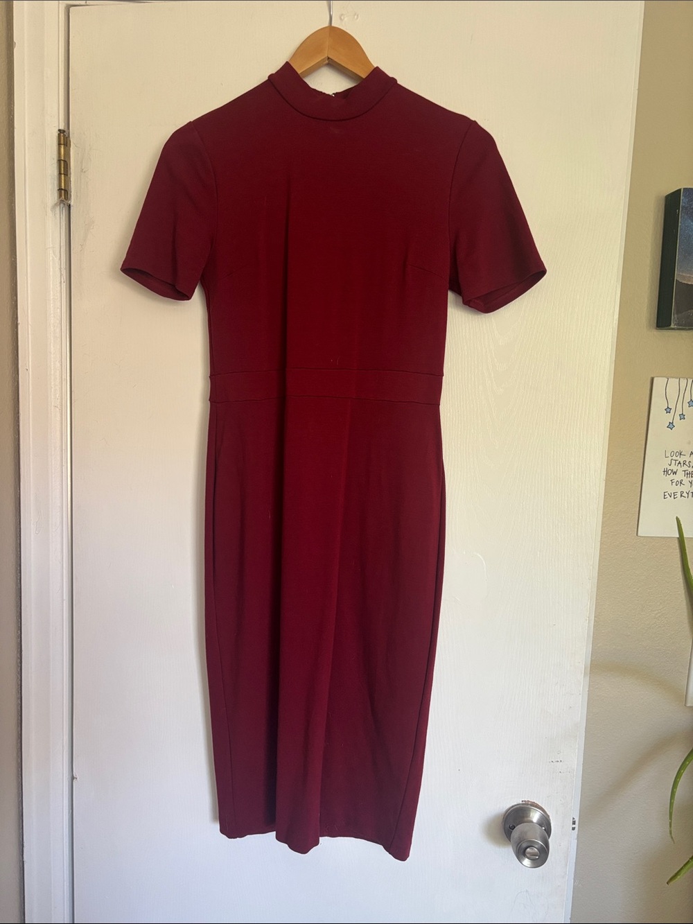 Express Burgundy Mock Neck Short Sleeve Midi Dress